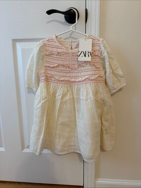 Zara Ivory Dress with Pink Smocked Bodice